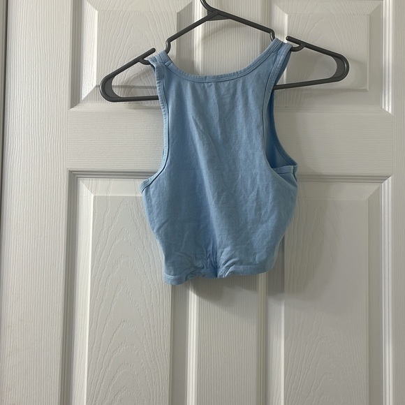 Blue cropped halter tank reads “trouble” - Picture 2 of 2